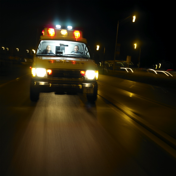 Ambulance on road to hospital