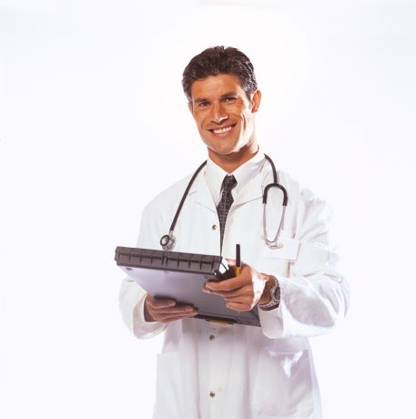 Smiling Male Physician Holding Chart