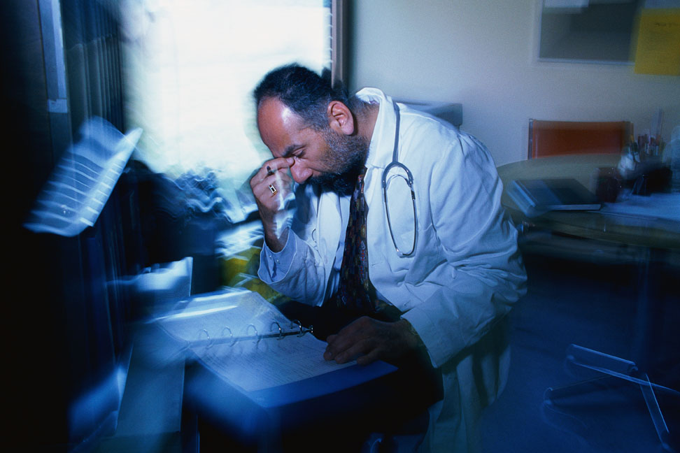 Tense, frustrated physician